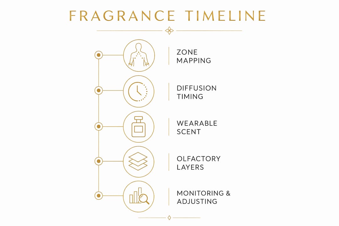 Infographic outlining fragrance timeline steps for multi-day events
