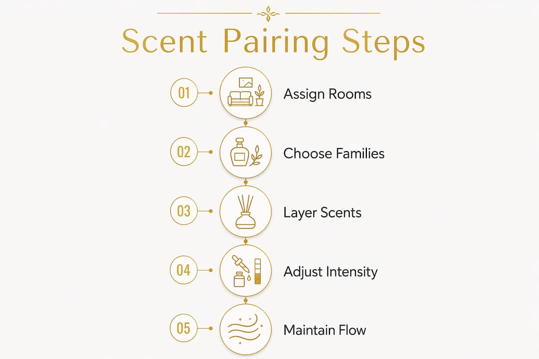 Infographic illustrating scent pairing steps flow