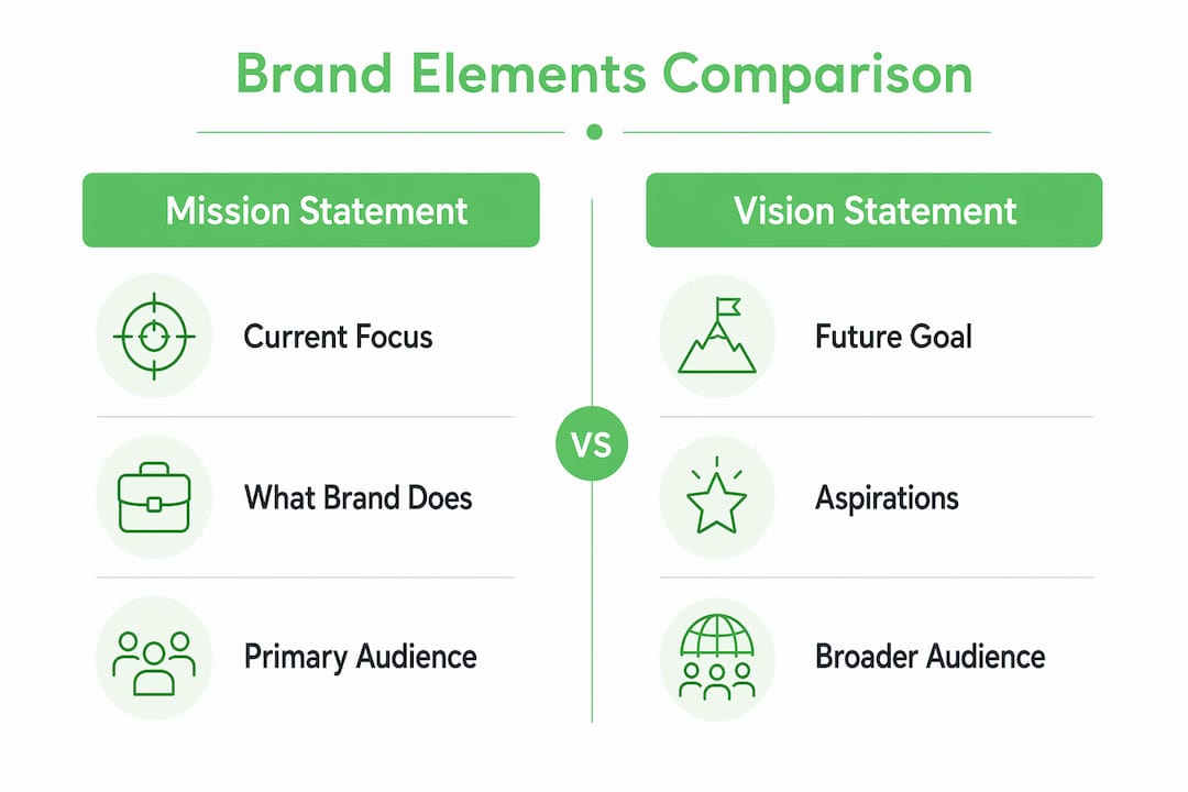 Infographic comparing brand mission and vision elements