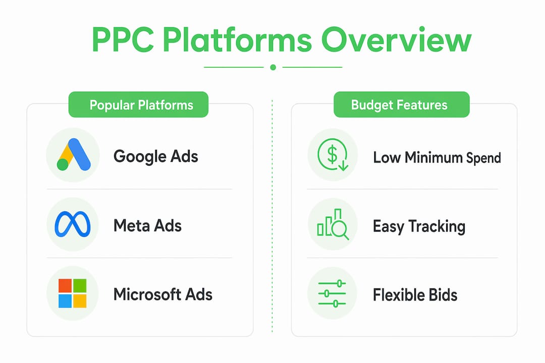 Infographic comparing PPC platforms and budget features
