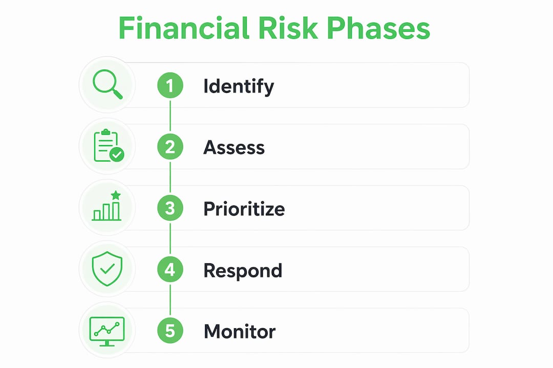 Infographic showing five phases of financial risk management