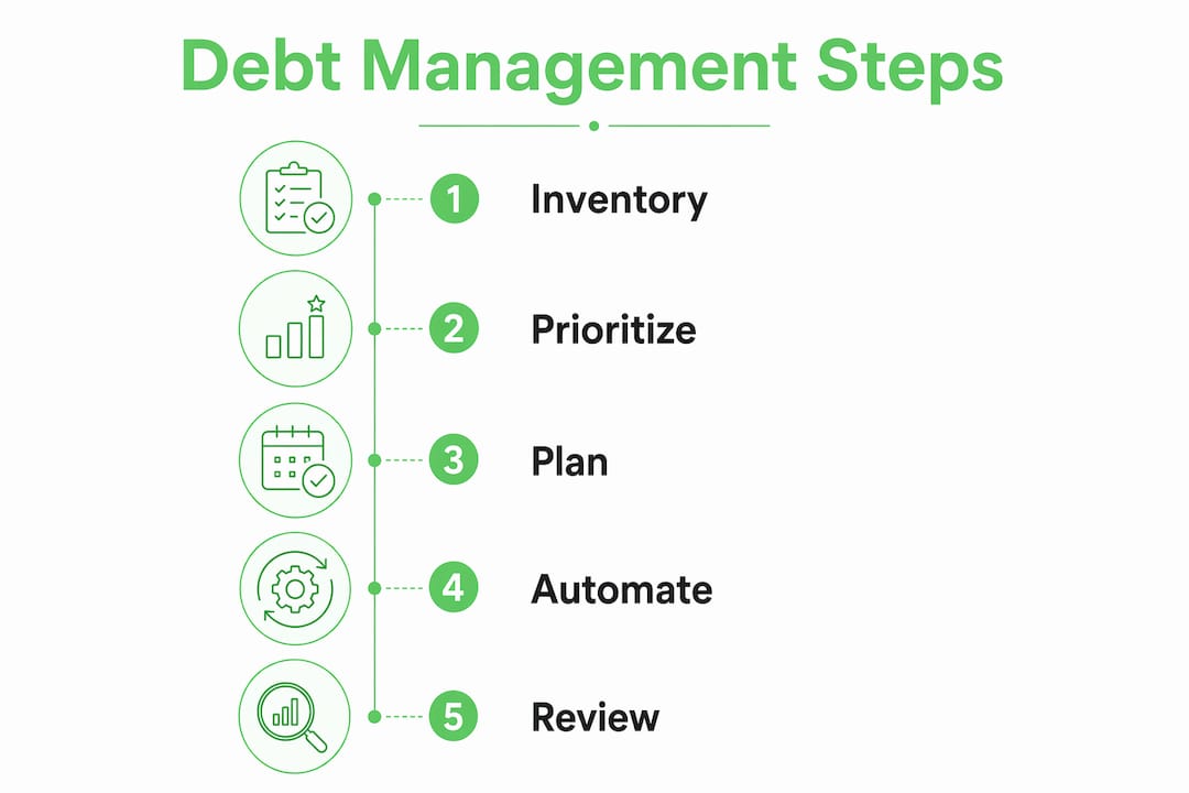 Infographic outlining small business debt management steps