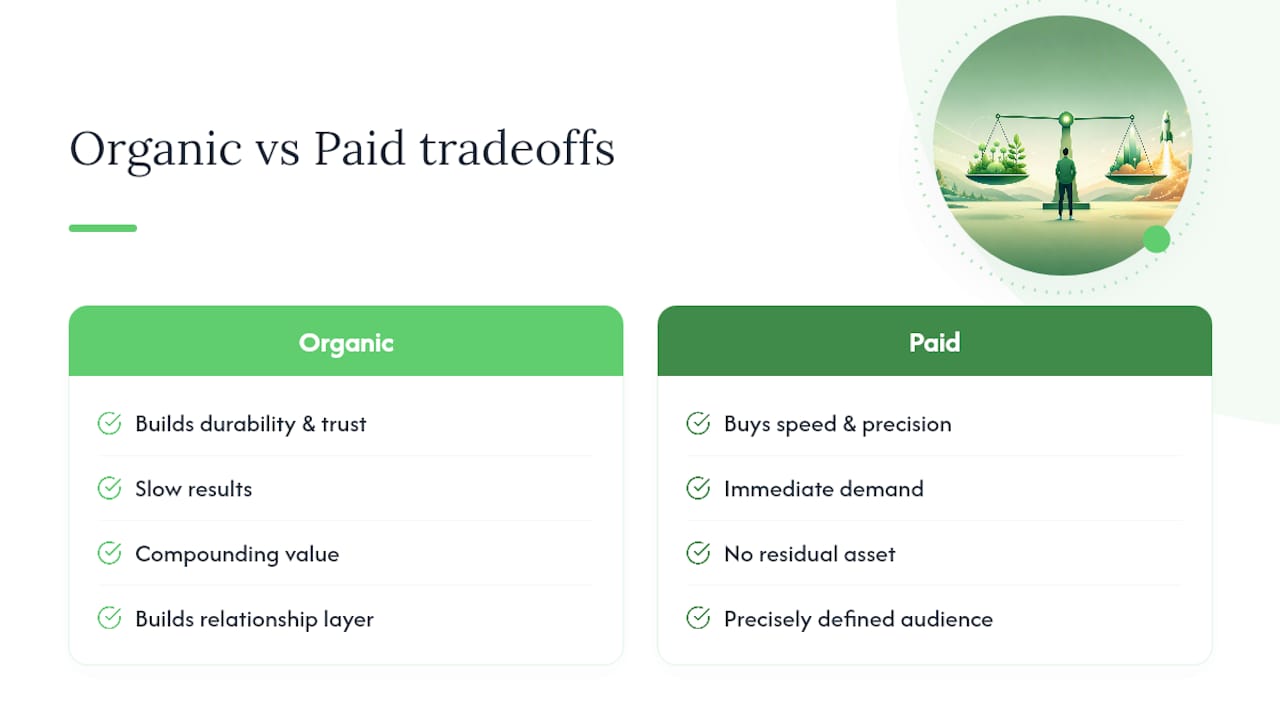 Diagram comparing organic and paid marketing benefits