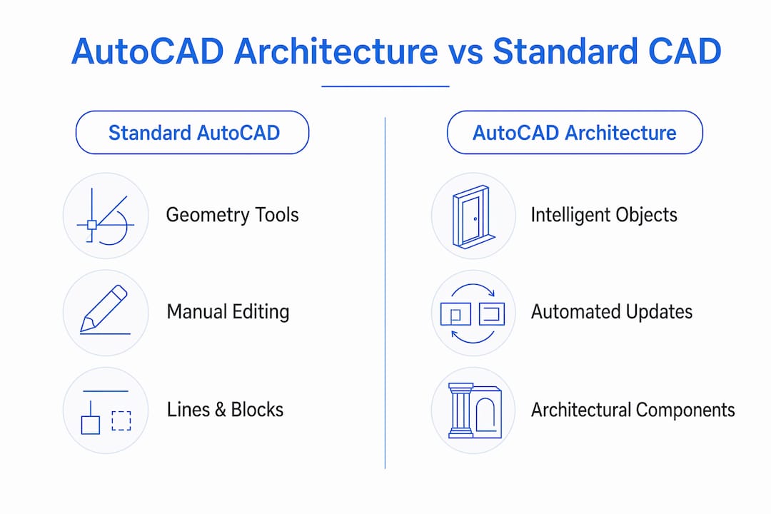 Infographic comparing AutoCAD Architecture to standard CAD software