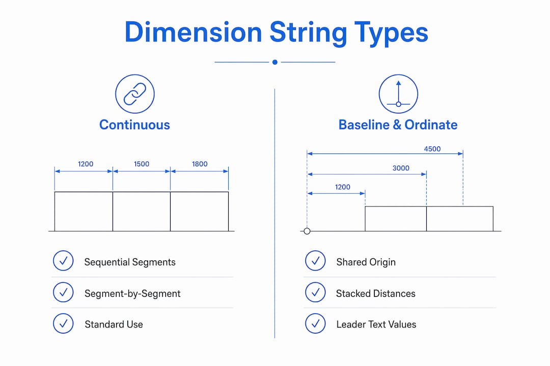 Infographic comparing Revit dimension string types