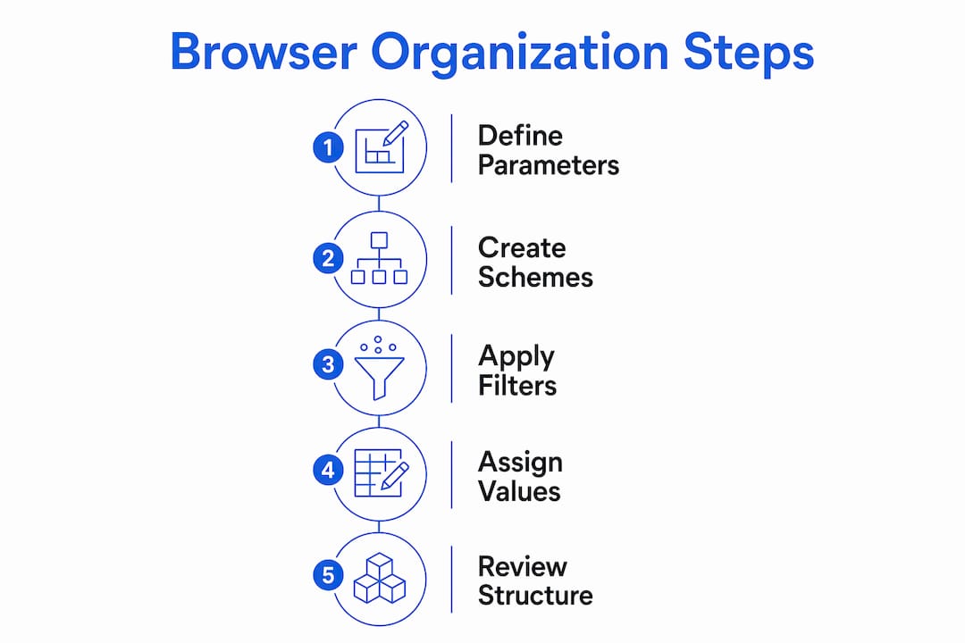 Infographic illustrating Revit Project Browser organization steps