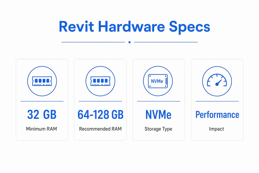 Infographic illustrating hardware specs for Revit