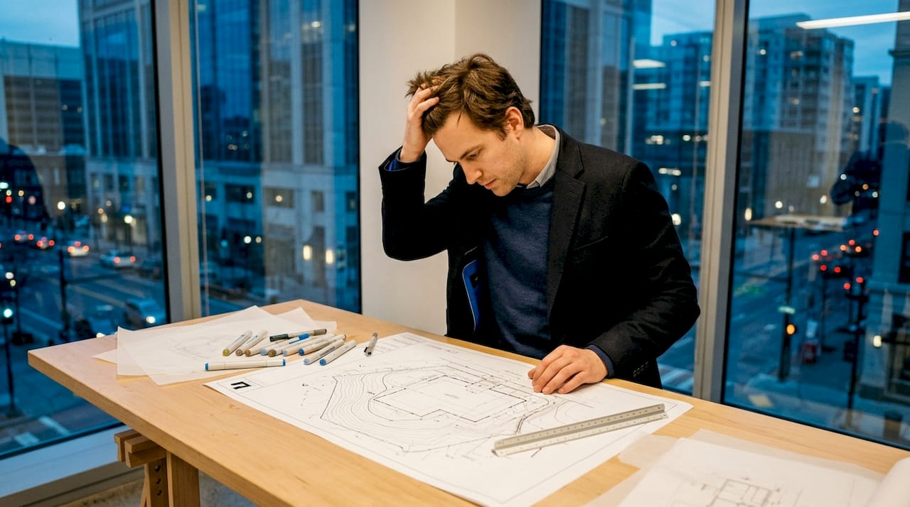 Architect reviewing building pad site plan