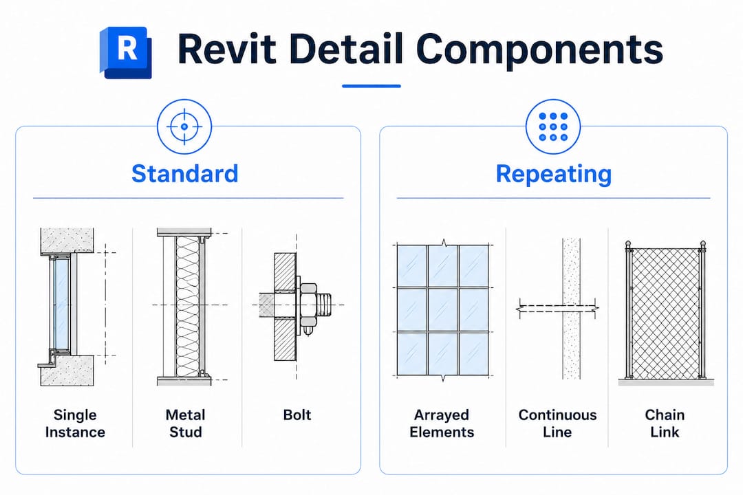Infographic comparing standard and repeating Revit detail components