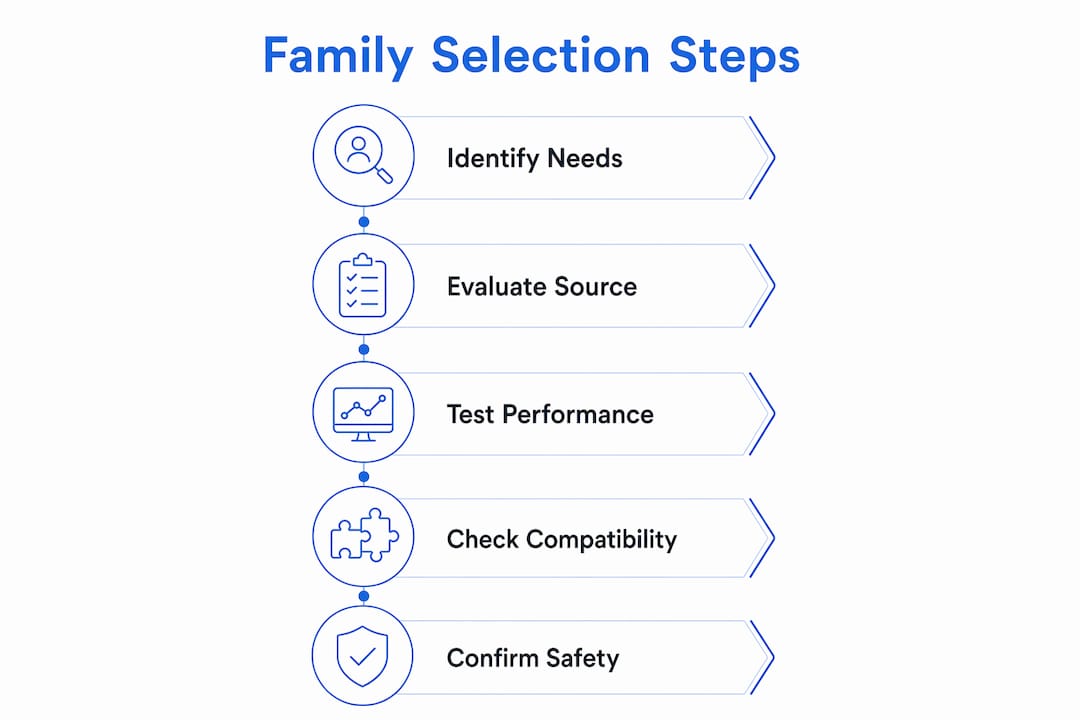Infographic illustrating steps to select Revit families