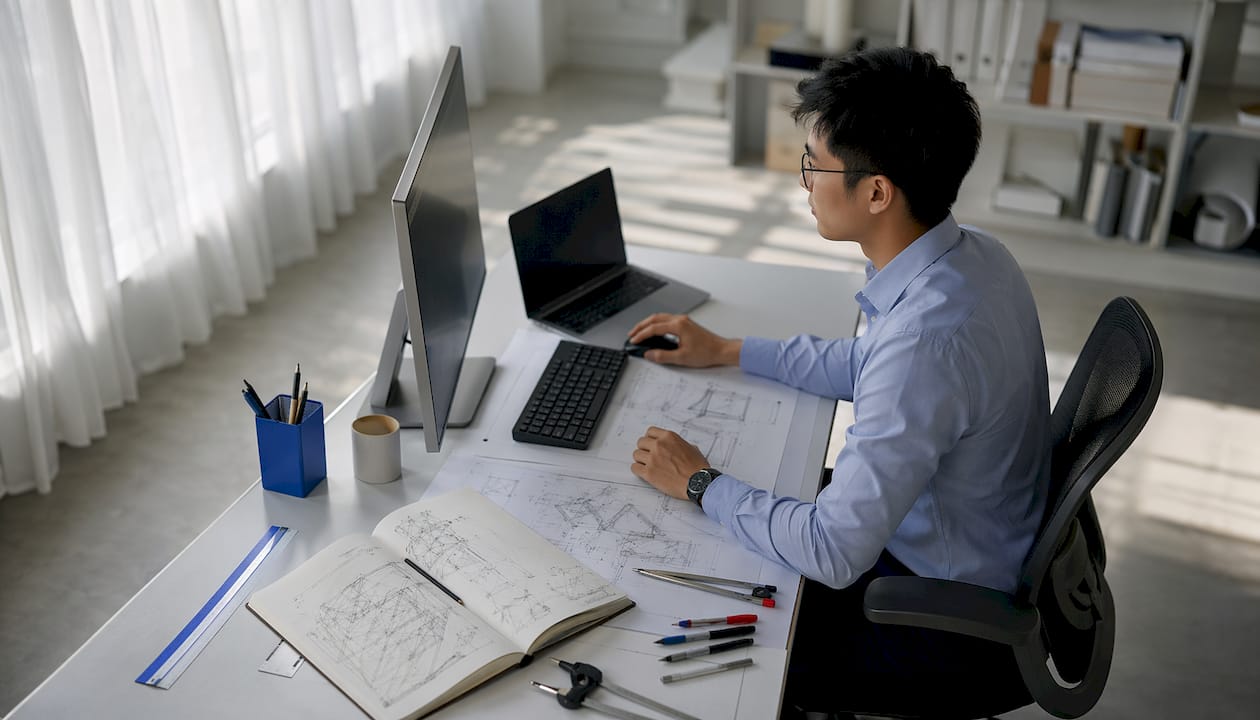 CAD technician working on AutoCAD dimensions