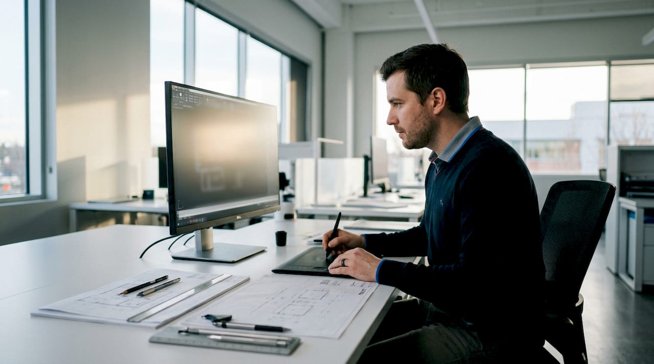 Architect adjusting AutoCAD snap settings at desk