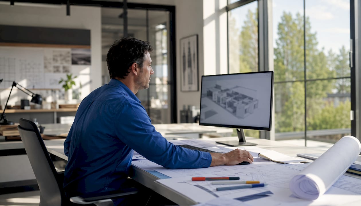 Architect hands navigating Revit 3D detail settings