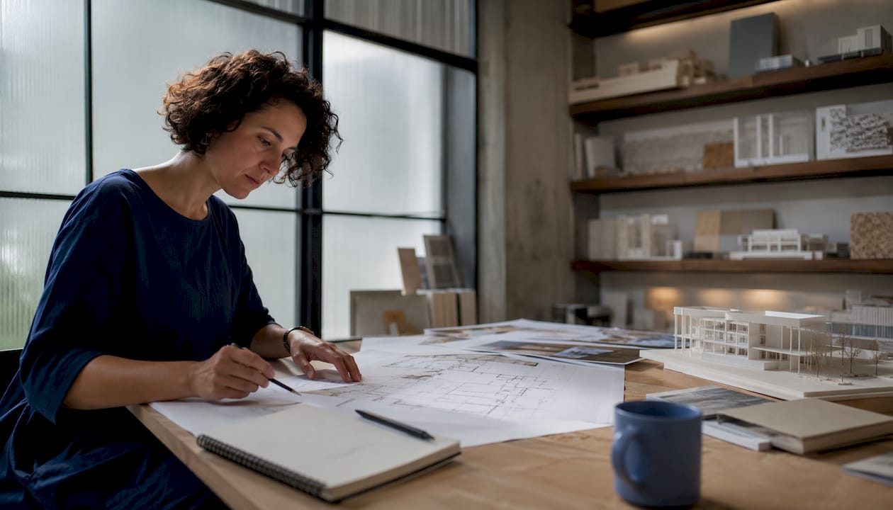 Architect reviewing Revit detail level plans