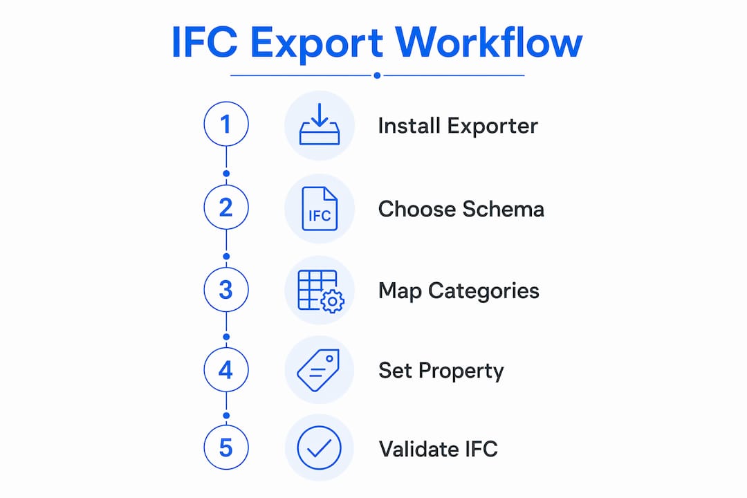 Infographic showing IFC export workflow steps