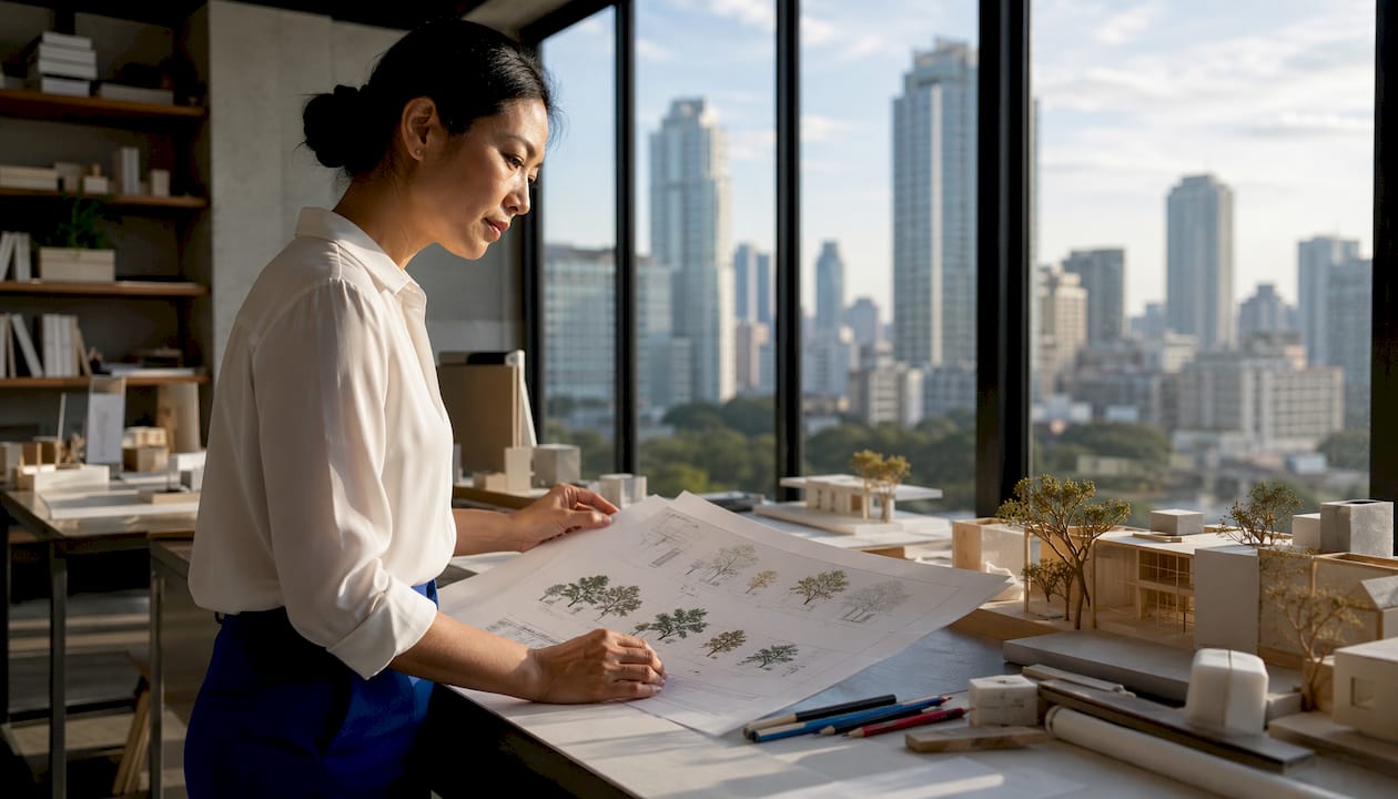 Architect downloading Revit tree families on laptop