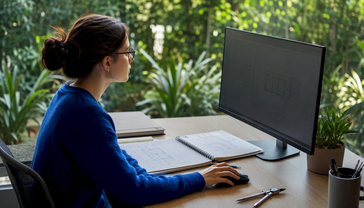 Female CAD technician working on AutoCAD