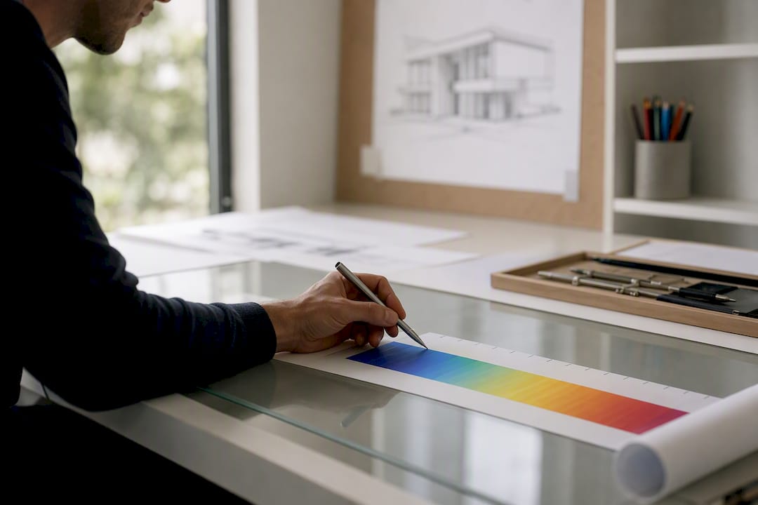 Architect hand adjusting gradient color stops
