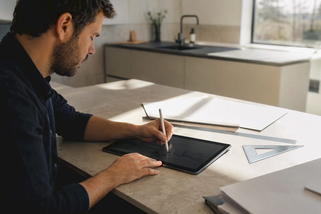 Architect hands practicing digital design skills