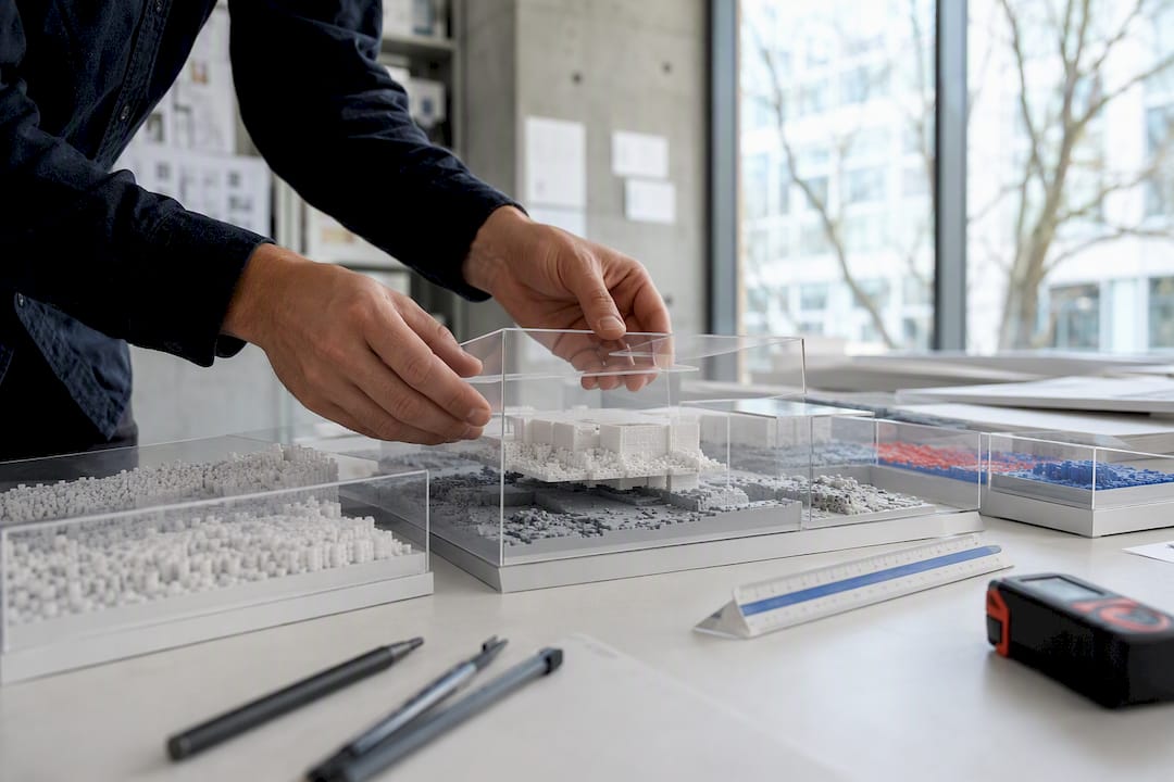 Hands assembling 3D model clipping regions