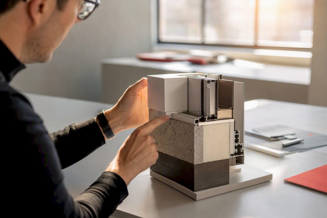 Hands holding architectural BIM detail model
