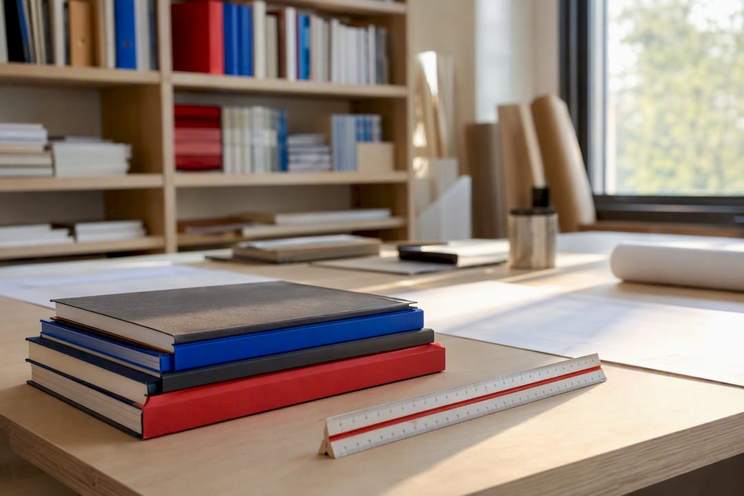 Architectural training books and drafting scales