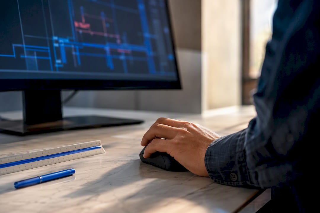 Drafter working in an AutoCAD workspace