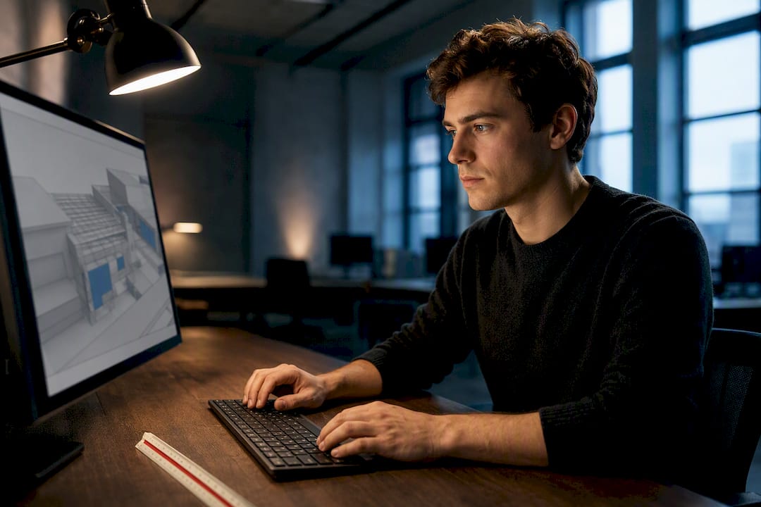 Learner working through a Revit sample project