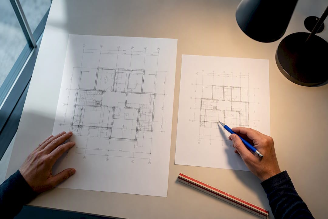Architectural drawings showing varied annotation scales