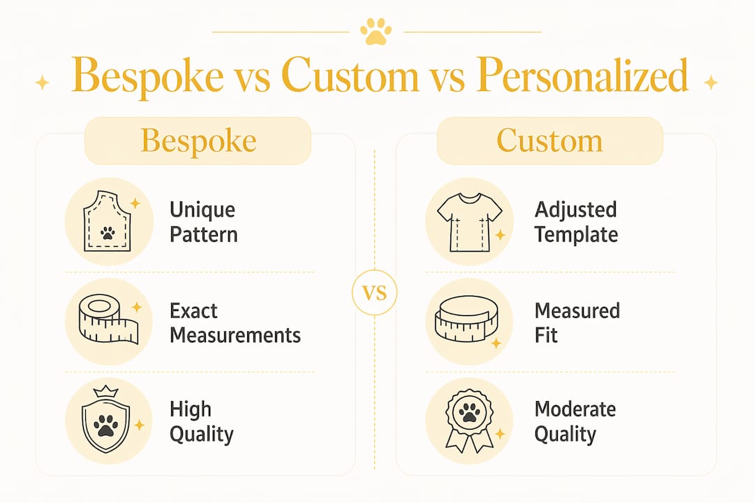 Infographic contrasting bespoke and custom pet apparel