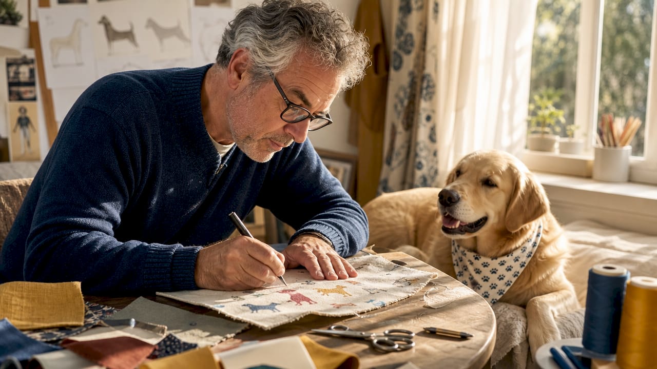 Designer drafting bespoke pet clothing pattern