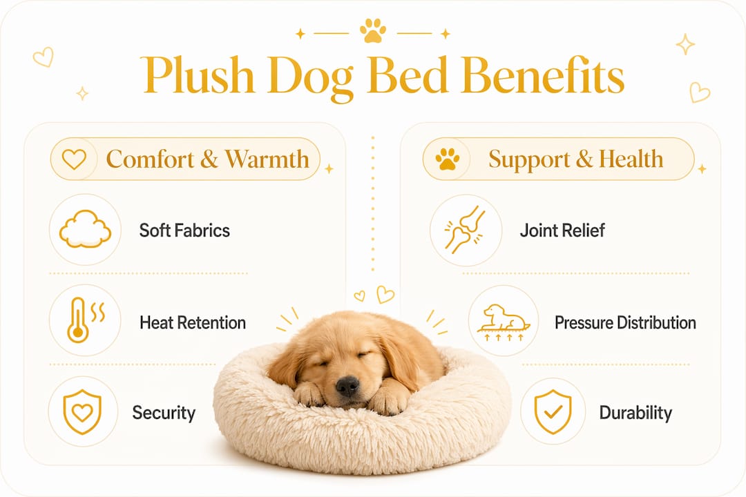 Infographic comparing plush dog bedding benefits