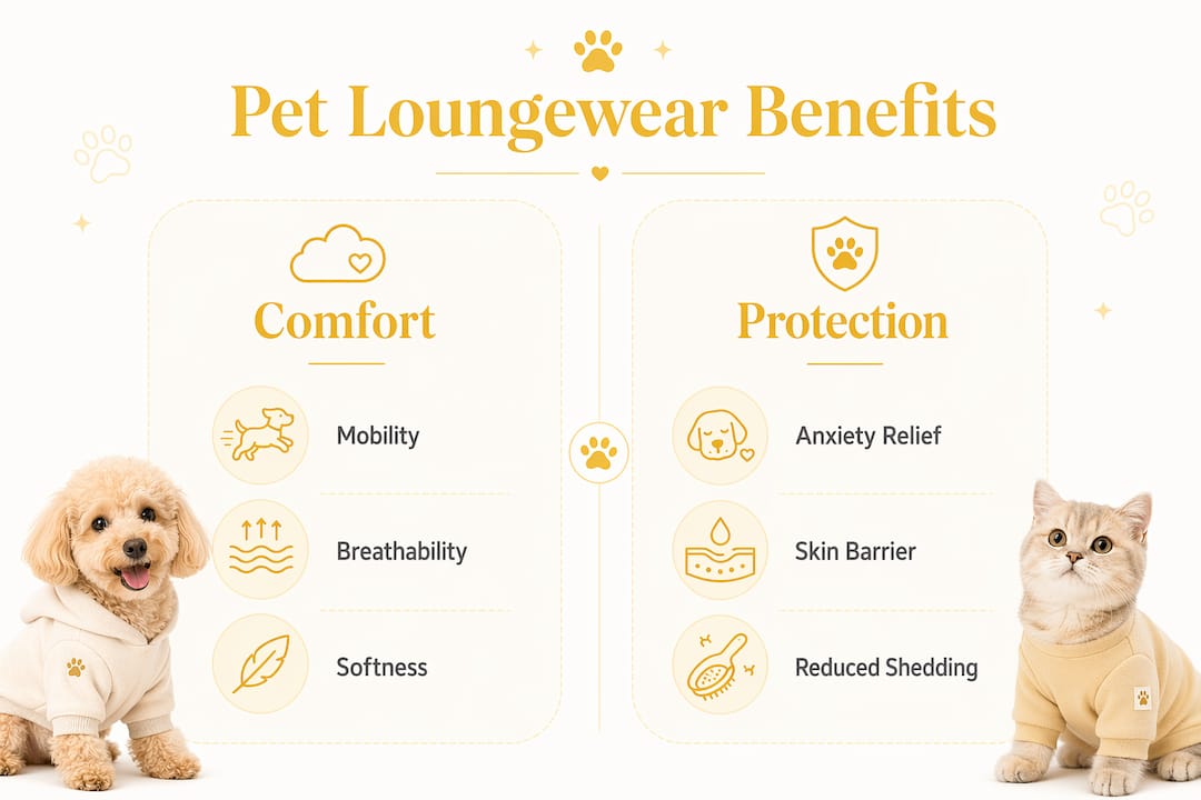 Infographic comparing comfort and protection benefits of pet loungewear