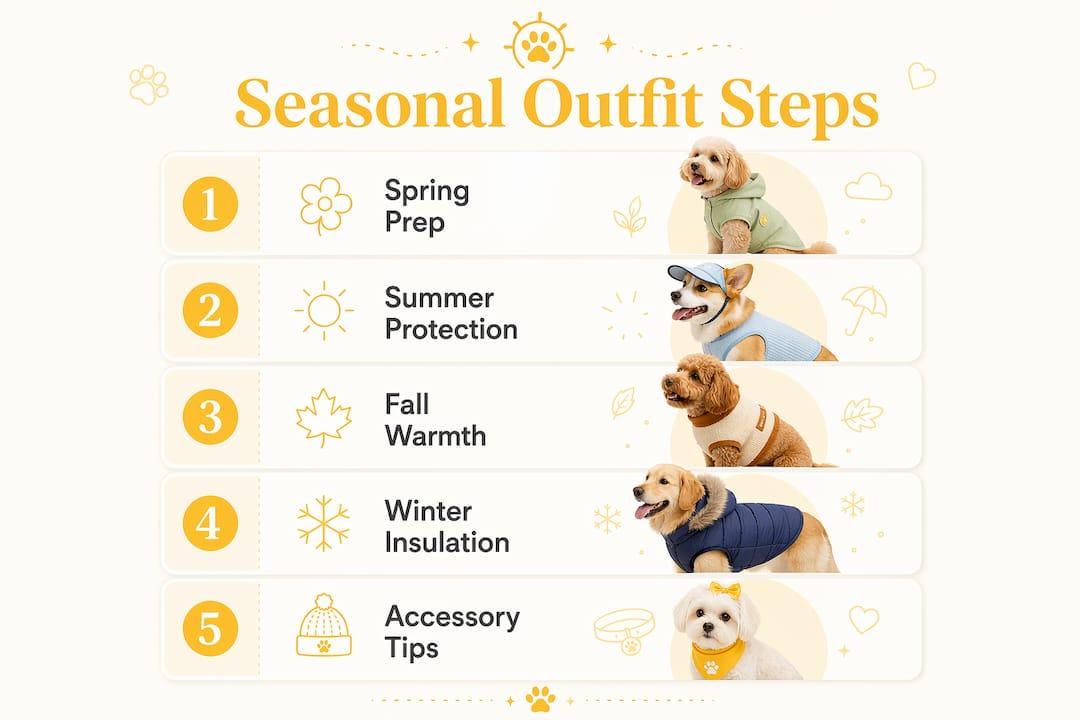 Infographic showing seasonal dog outfit steps