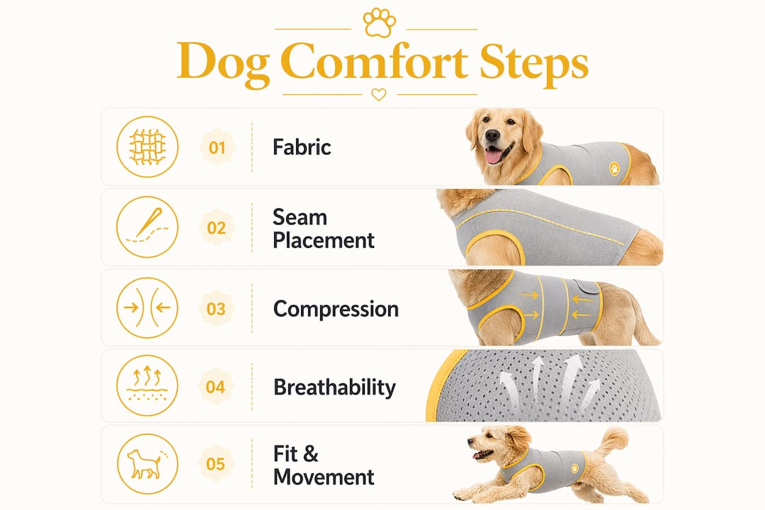 Infographic showing key steps to dog comfort in apparel