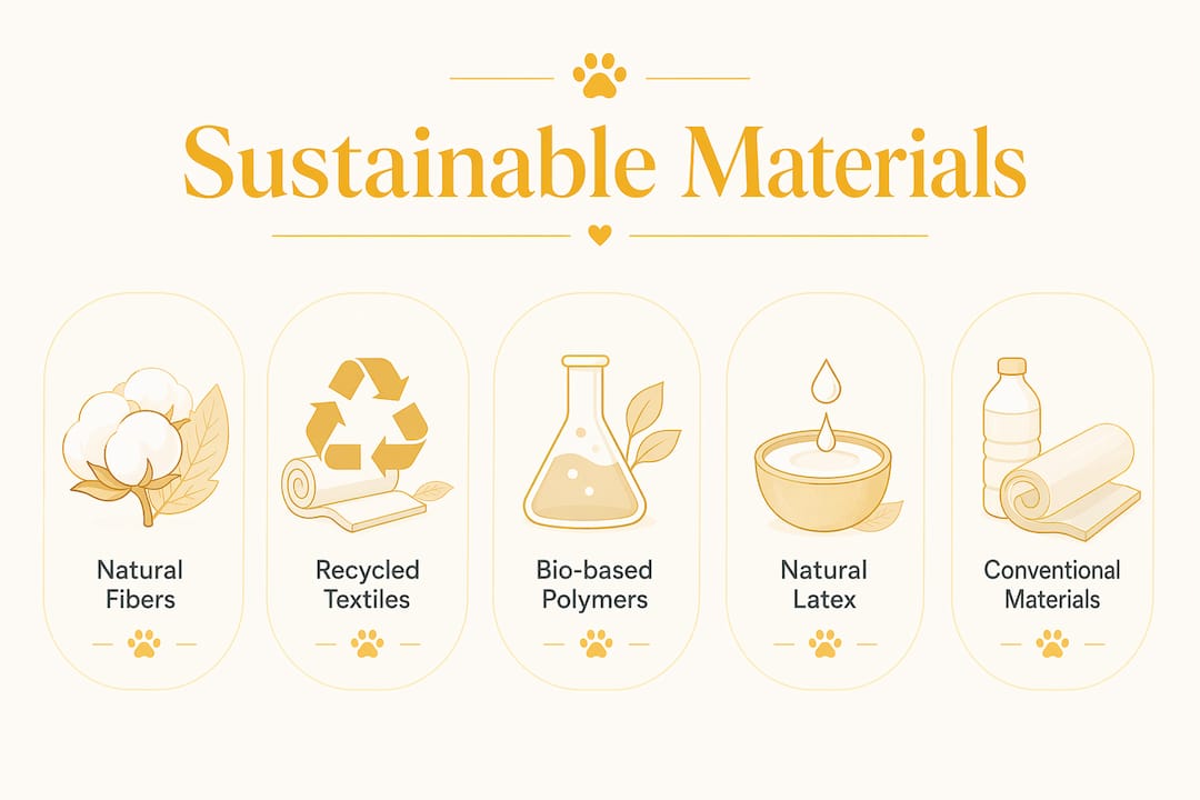 Infographic showing types of sustainable pet bed materials