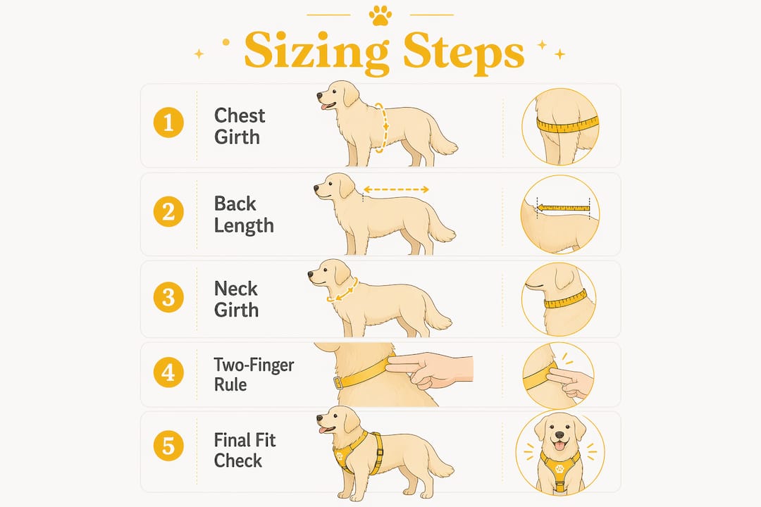 Infographic showing dog apparel measurement steps