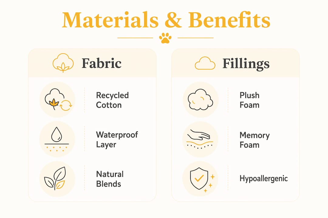 Infographic comparing dog bedding materials and fillings