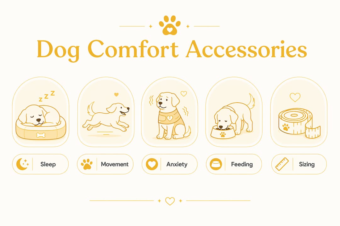 Infographic showing types of dog comfort accessories