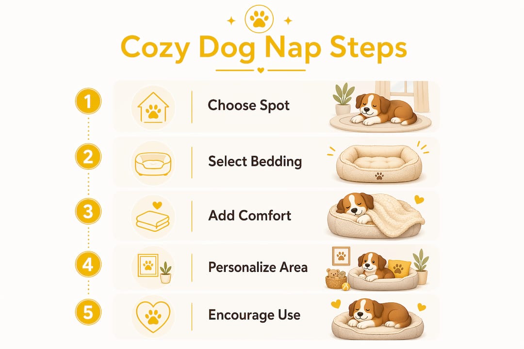 Infographic illustrating steps to create dog nap corner