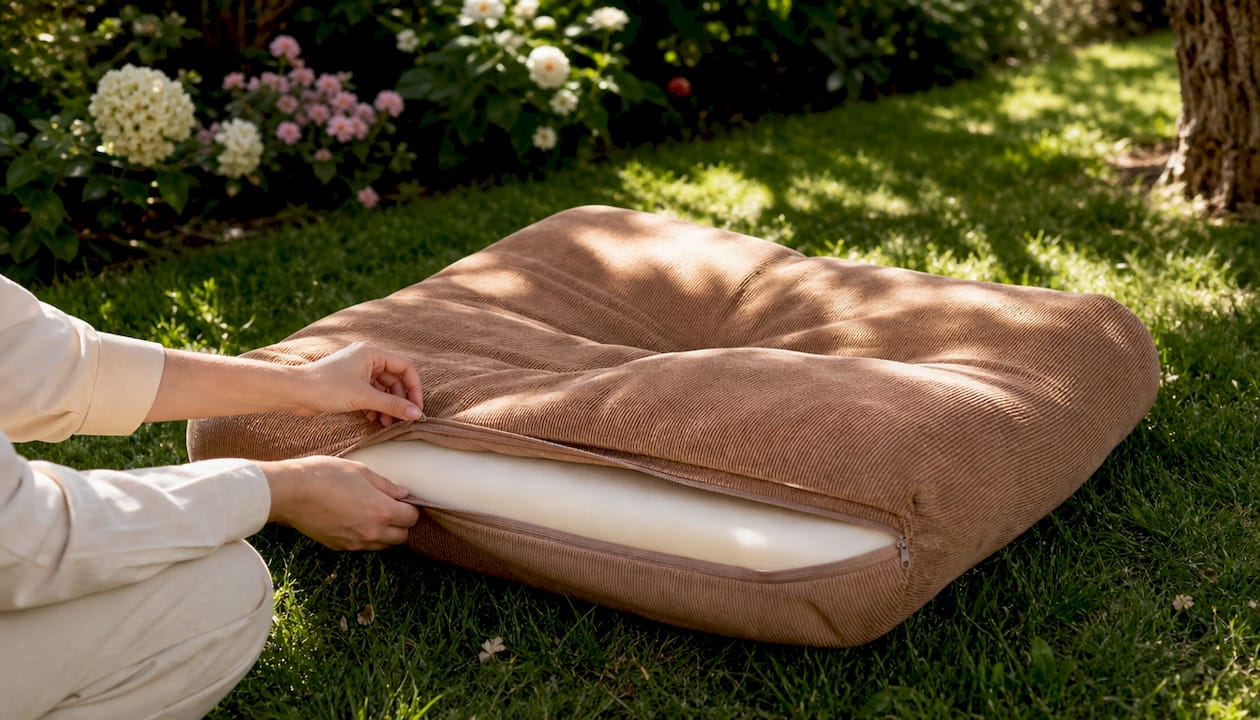 Close-up of zippered removable pet bed cover