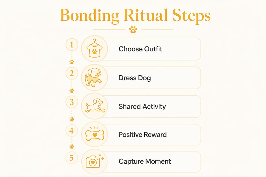 Infographic of 5 bonding ritual steps with pet apparel