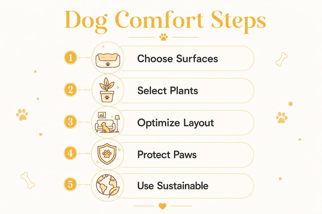 Infographic illustrating steps for coastal dog comfort design