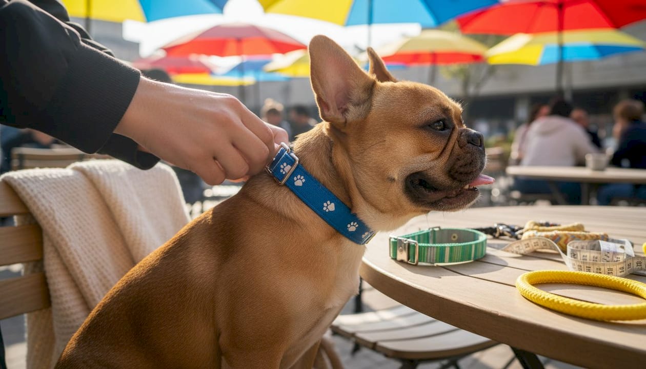 Close-up of hands adjusting dog collar