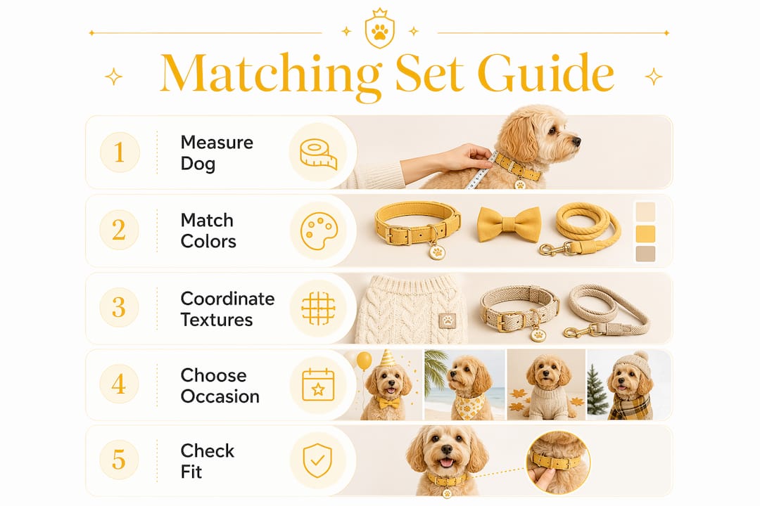 Infographic showing 5 steps for matching dog-owner outfits