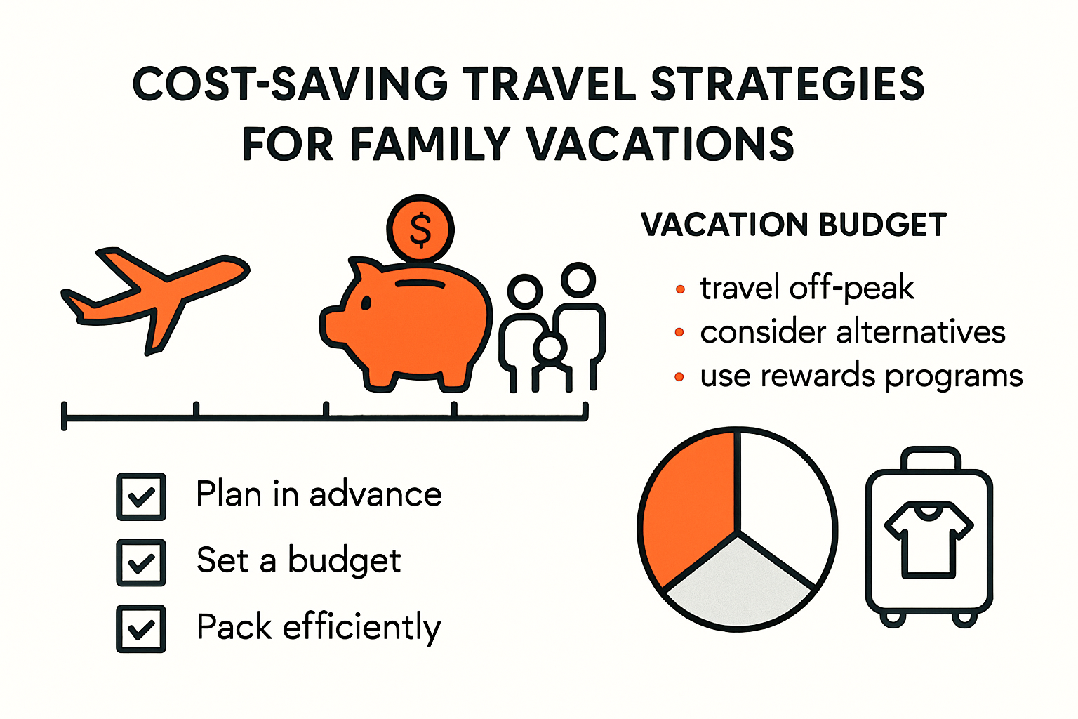 Infographic showing family vacation budget-saving strategies in the US for 2025