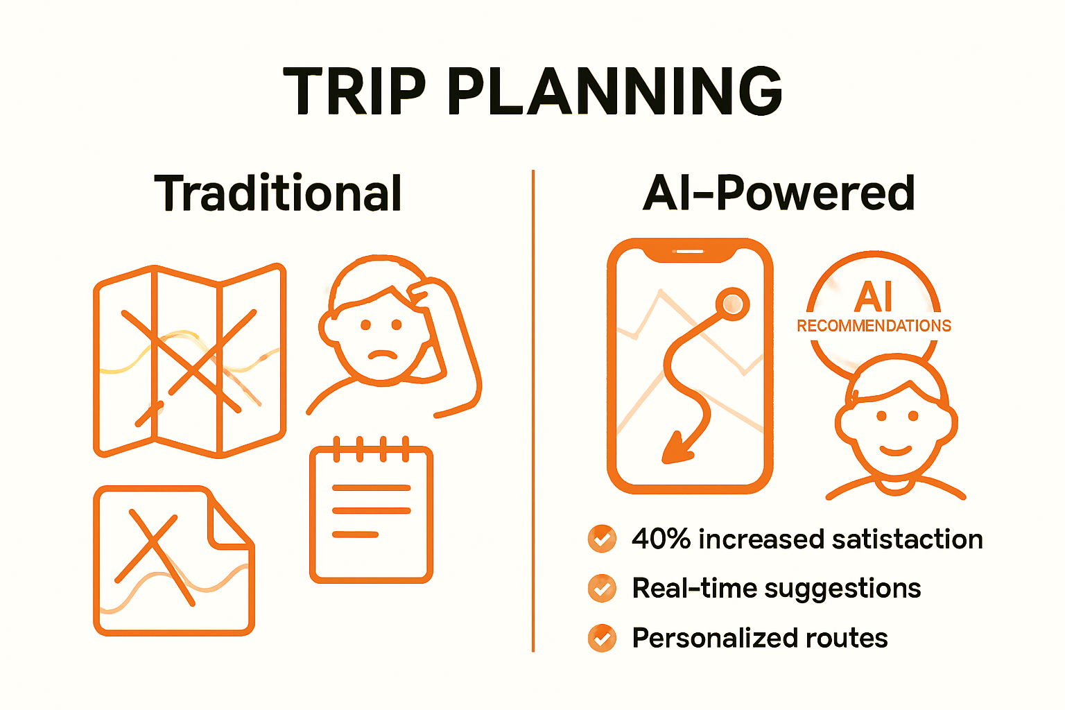 Infographic comparing traditional and AI-powered trip planning methods