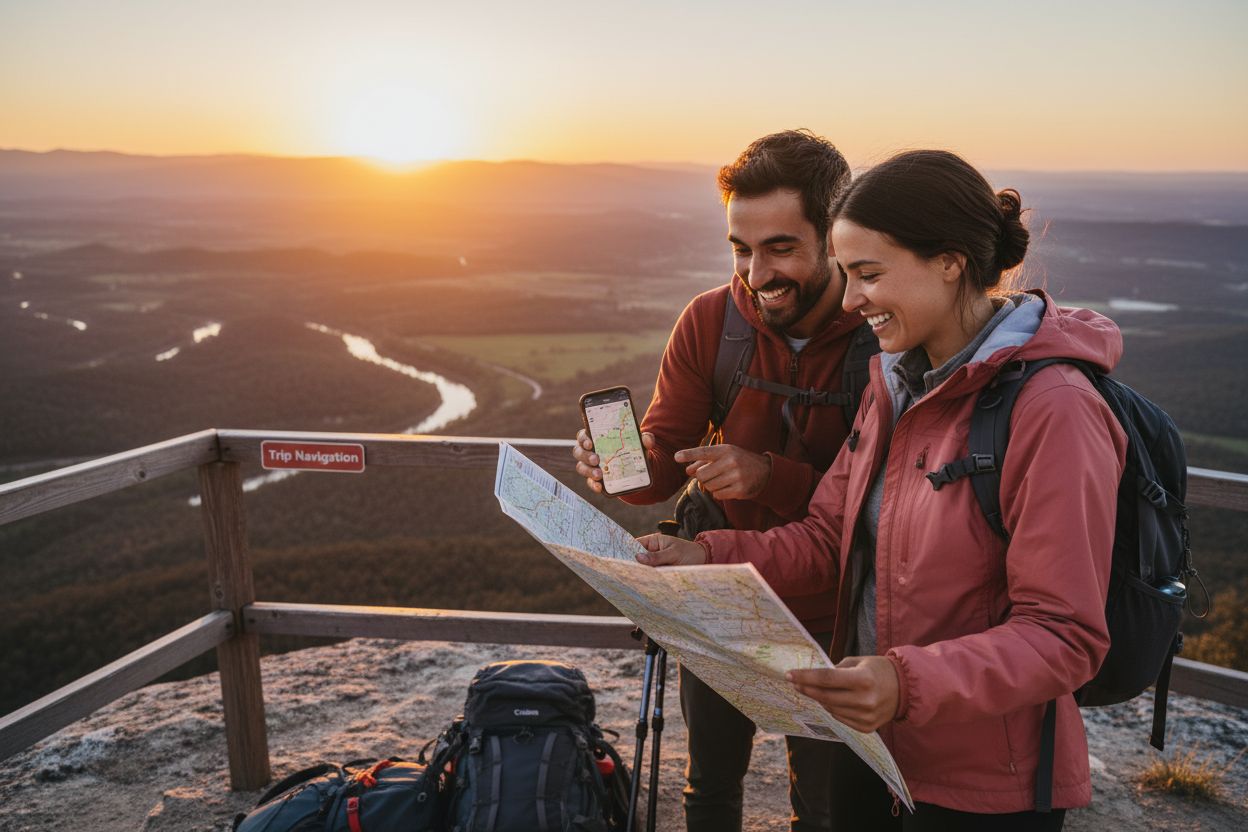 travelers reading map outdoors