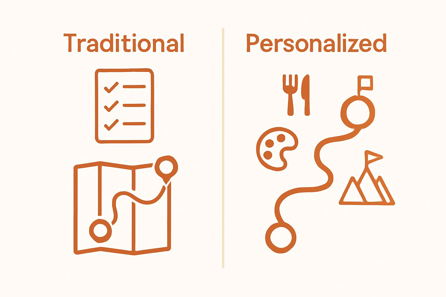 Visual comparison of traditional and personalized itineraries