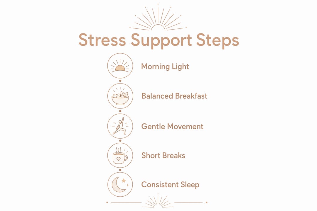 Infographic illustrating lifestyle steps for managing stress